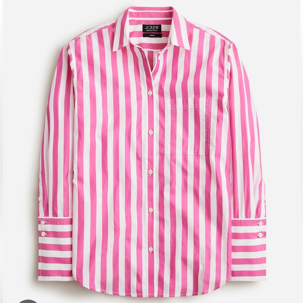 J. Crew Pink and White Striped Button Down Shirt